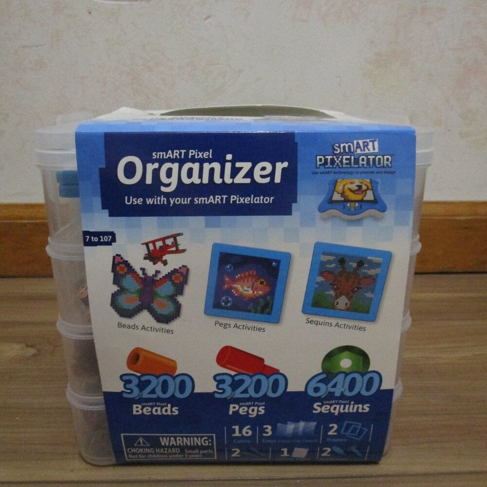 New Flycatcher Smart Pixelator Organizer, Multi color beads pegs sequins